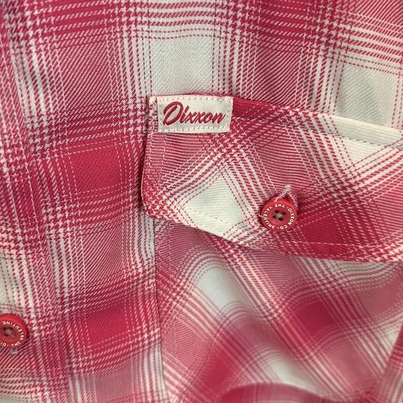 Dixxon Valentine Cropped Pink Plaid Button Up Flannel - Picture 4 of 6